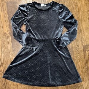 GAP Kids Gray Velvet Long-Sleeve Dress with Subtle Gold Sparkle